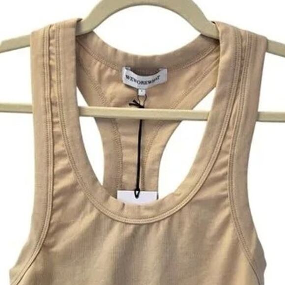 NWT WeWoreWhat Sleeveless Cropped Scoop Tank Top Cotton Racerback XXS Beige - Picture 3 of 15